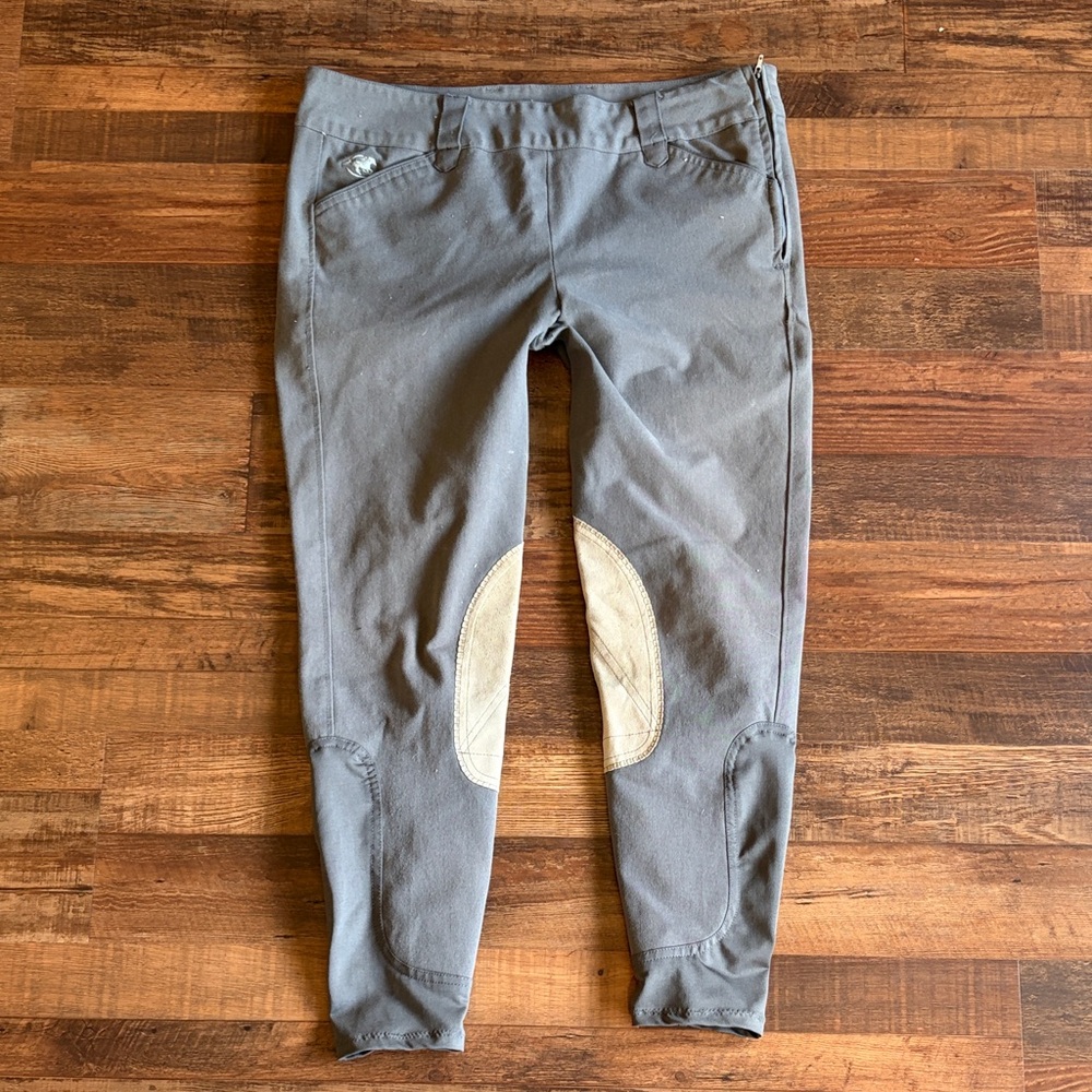 SmartPak Piper Side Zip Gray Equestrian Breeches with Knee Patches